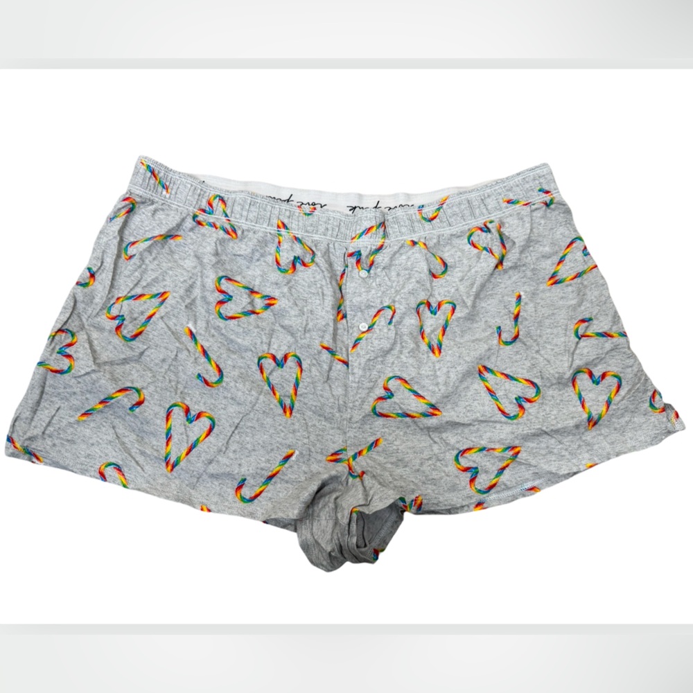 PiNK Victoria’s Secret Candy Cane Hearts Gray Lounge Pajama Boxer Shorts XL